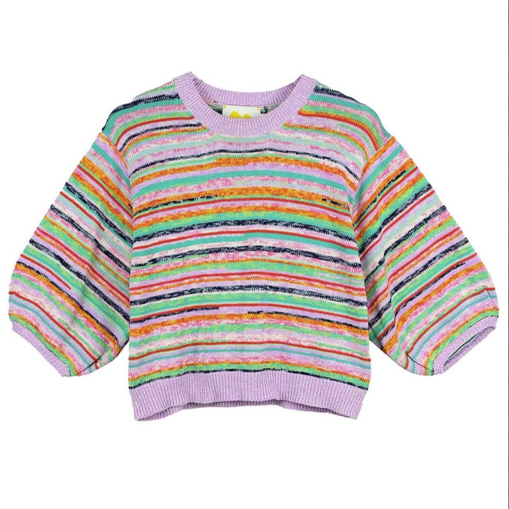 Kerri Rosenthal, Lala Cashmere Sweater Messy Stripe Multi, size XS.